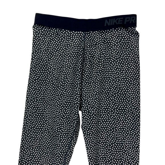 Nike Pro Dri-Fit Hyperwarm Leggings Black White Compression Workout Gym Pull On - Picture 3 of 16